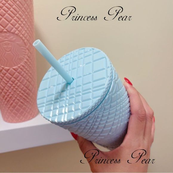 2022 Starbucks Siren Anniversary Coral Pink & Mint Blue Jewel Cold Cup Tumbler - Picture 11 of 12